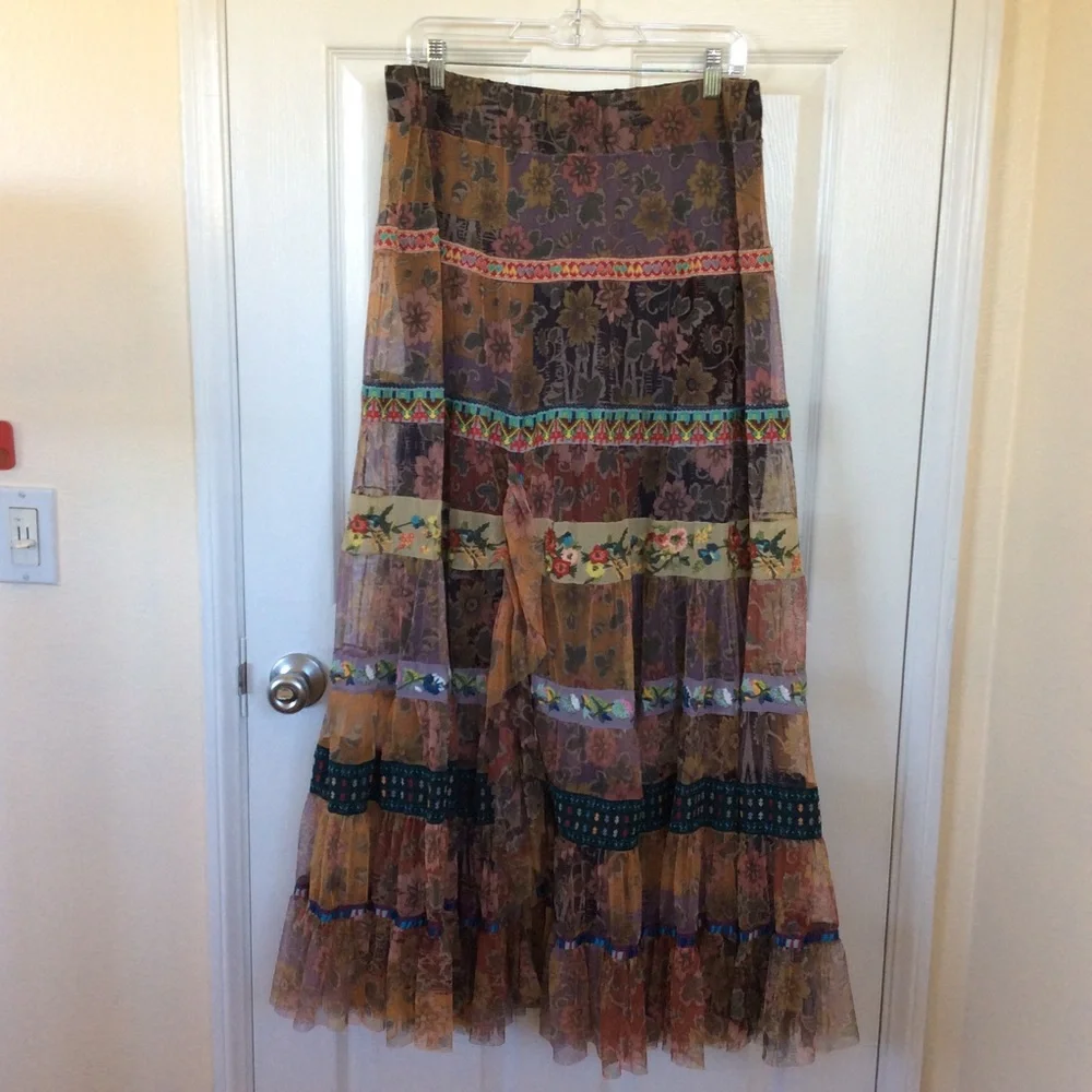 Johnny Was Boho Selva Mesh Tiered Maxi Skirt M - Picture 5 of 7